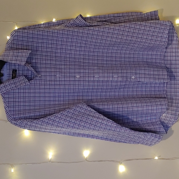 Club Room Mens Blue/Purple Plaid Regular Fit Shirt, 17.5 34/35 - Picture 1 of 4